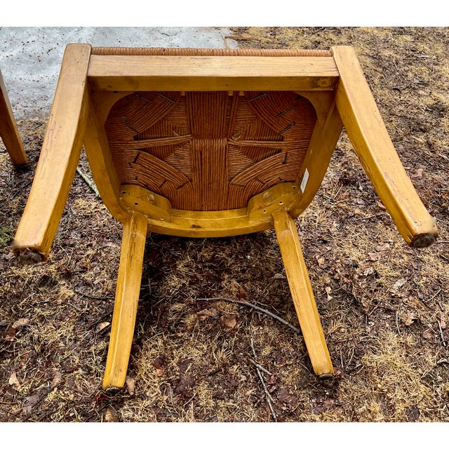 Set 6 Dining Chairs English Country Farmhouse Bausman Honey Oak Rush Seats For Sale - Image 11 of 13