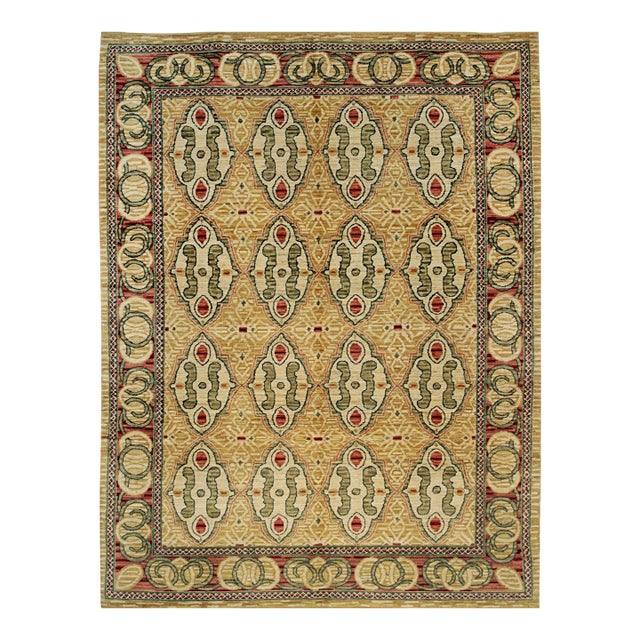 10x14 Iris Cozy Beige Geometric Modern Hand Knotted Wool Carpet Rug For Sale