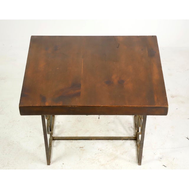 Wood Reclaimed Pine Wood Antique Wrought Iron Side Table For Sale - Image 7 of 10