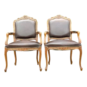 Vintage Italian Regency Leather Fauteiul Chairs - a Pair