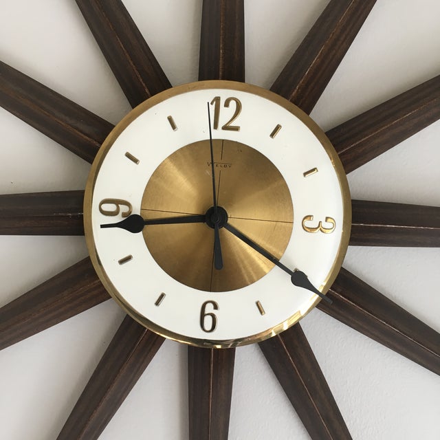 1950s Vintage Welby Starburst Wall Clock Chairish