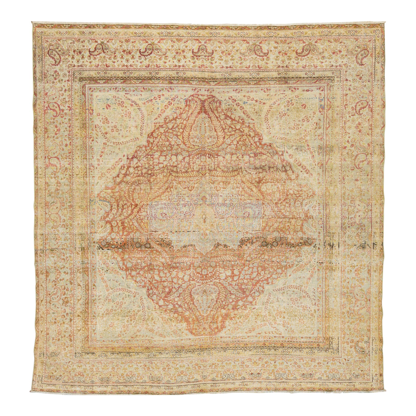 9 X 9 Handmade Blue Antique Persian Kerman Wool Rug With Medallion ...