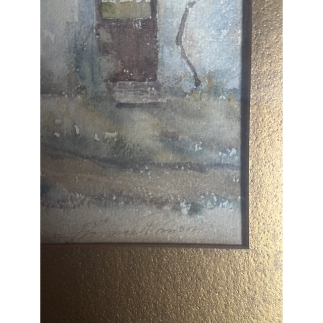 American School watercolor on paper, village scene, c. early 20th century. Signed illegibly lower right. Dimensions: 10" x...