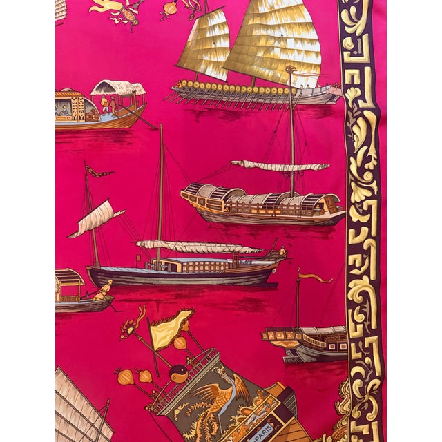 Hermès Jonques Et Sampans Silk Scarf 1999 From Françoise De La Perriere For Sale - Image 11 of 12