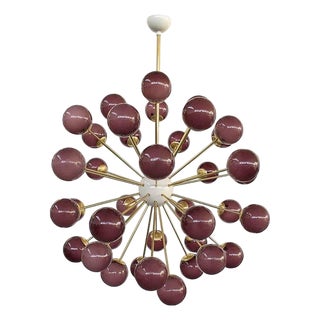 21st Century Nova Polished Brass Frosted Amethyst Murano Sputnik Chandelier by Fabio LTD For Sale
