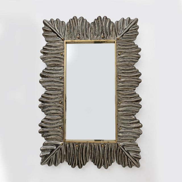 Mid-Century Modern Italian Brass and Leaves Murano Glass Wall Mirror, 1990s For Sale - Image 10 of 10
