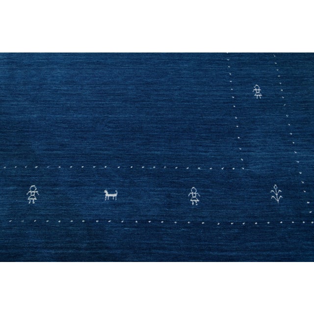 Blue Modern Hand-Loomed Minimalist Gabbeh Wool Rug in Blue For Sale - Image 8 of 8