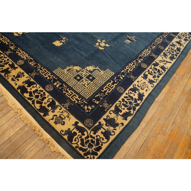 Navy Blue Nice Blue Background Color Refined Minimalist Design Antique Chinese Peking Rug For Sale - Image 8 of 12