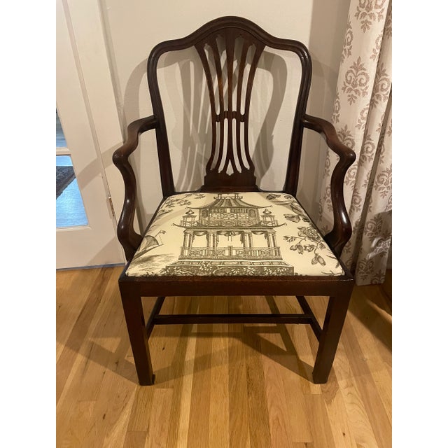 19th Century Mahogany Hepplewhite Carver Chair With Schumacher Fabric Seat For Sale - Image 13 of 13