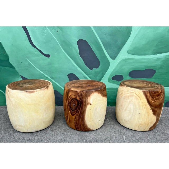 Monkey Pod Drum Stool / Side Table For Sale - Image 4 of 5