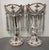 Victorian Vintage Occupied Japan Porcelain Mantle Lustre Lamp Bases W/ Crystal Spear Prisms - Pair For Sale - Image 3 of 10