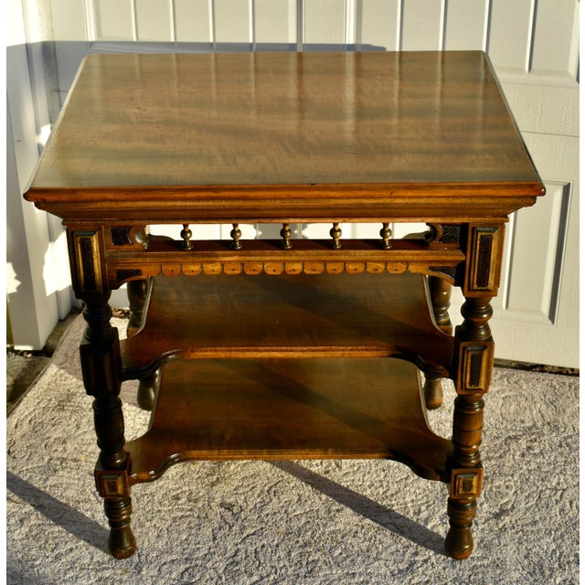 Wood Antique Carved Wood Three Tier Eastlake Victorian Table For Sale - Image 7 of 13