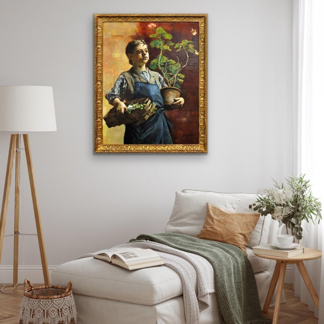 Francois Gailliard, Le Petit Jardinier with Geraniums, 1887, Oil on Canvas For Sale - Image 14 of 18