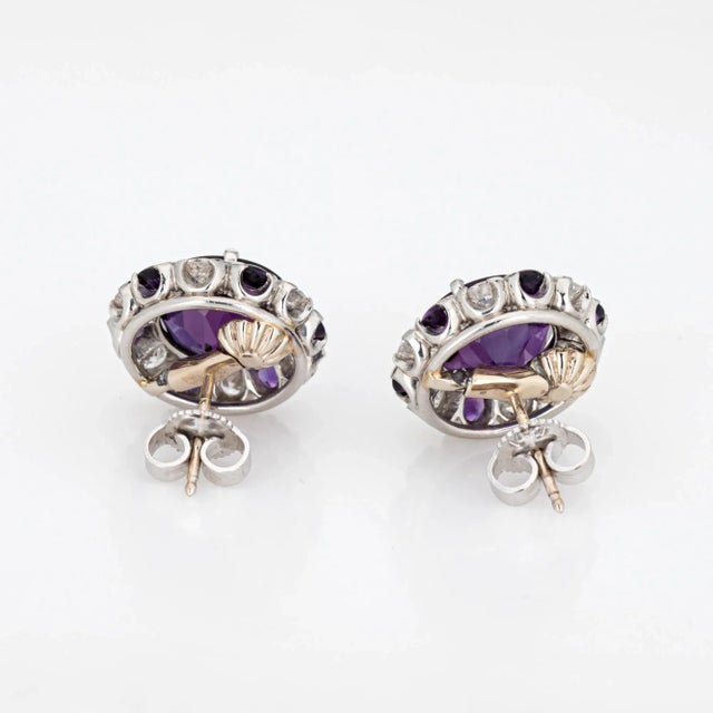 Modern Vintage Amethyst Diamond Platinum Round Stud Earrings - 2 Pieces For Sale - Image 3 of 3