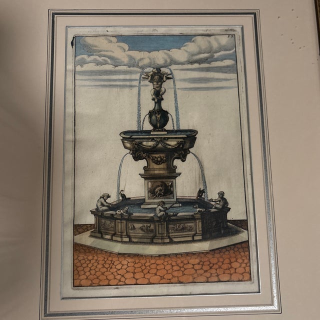 17th Century 17th Century Colored Engravings of Fountains - Set of 2 For Sale - Image 5 of 7
