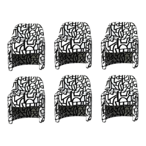 Revelation Abstract Modern Black and White Boucle Barrel Back Cozy Capsule Chairs Set of 6
