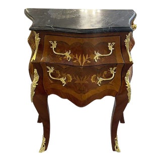 1990s Louis XV Style Marble Topped Marquetry Commode For Sale