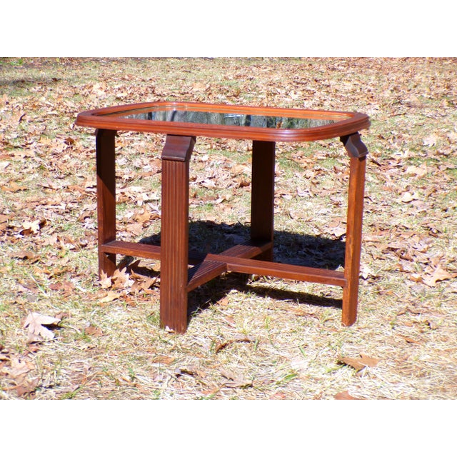 Vintage Art Deco Mirror Top End Table Solid Walnut Petite Coffee Table For Sale In Boston - Image 6 of 14