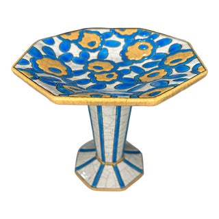 1920s Art Deco Cloisonné Longwy France Pedestal Compote For Sale
