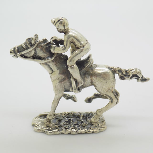 Metal Vintage Italian Sterling Silver 925 Racing Horse Figurine from Arezzo, 1970s For Sale - Image 7 of 11