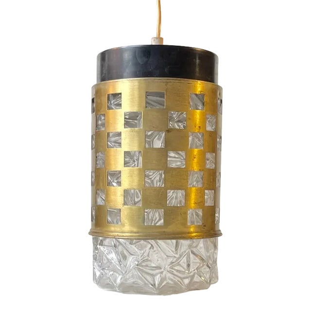 Mid-Century Glass and Brass Pendant Lamp from Bünte & Remmler, 1960s For Sale