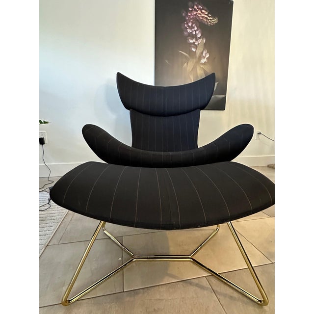 Textile Imola Living Chair With Foostool Brass Legs ( Unique Fabric ) For Sale - Image 7 of 7