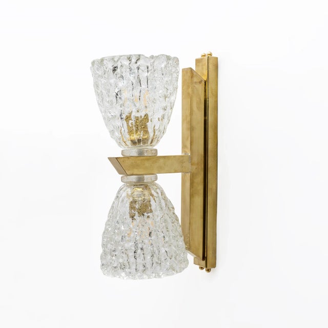 Art Deco Style Murano Glass and Brass Sconces, 1990s, Set of 2 For Sale - Image 3 of 11