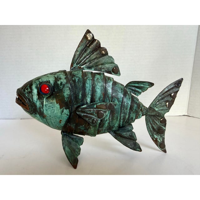 Metal Vintage Peruvian Articulated Brutalist Metal Fish Sculpture in the Style of Graziella Laffi For Sale - Image 7 of 12