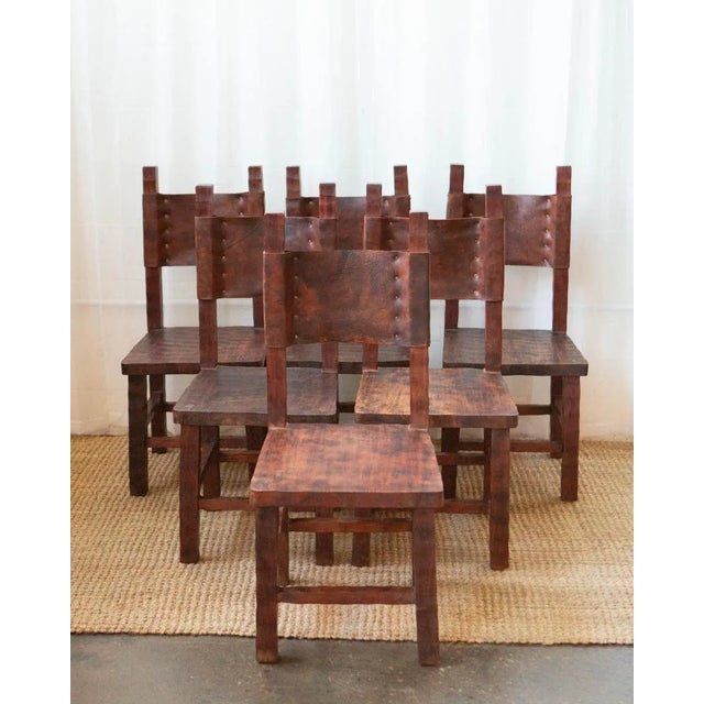 1980s Brazilian Leather and Wood Dining Set - Table and 6 Chairs For Sale - Image 11 of 18