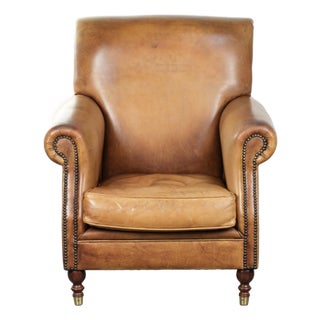 Cowhide Leather Armchair with Characterful and English Look For Sale