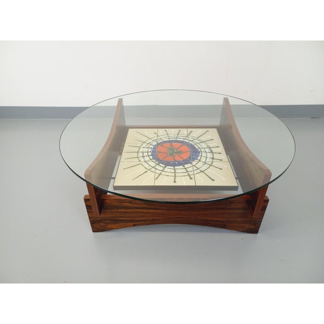 Vintage Round Coffee Table in Rosewood and Ceramic from Vallauris, 1970s For Sale - Image 17 of 18