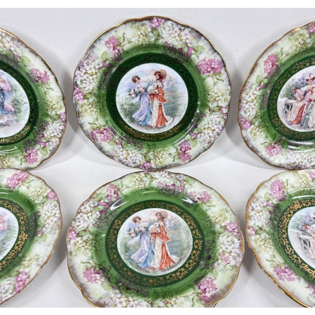 Antique Moschendorf Bavaria "Ladies of Leisure" Cabinet Plates - Set of 6 For Sale In Portland, OR - Image 6 of 9