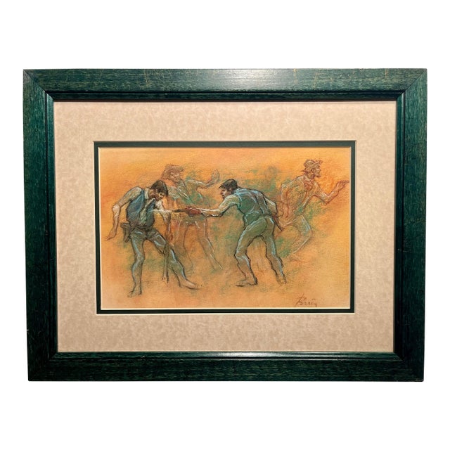 Original Vintage Pastel Painting – “Hot Lead at Close Range” – Framed, Signed For Sale