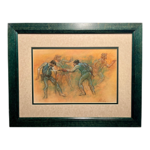 Original Vintage Pastel Painting – “Hot Lead at Close Range” – Framed, Signed