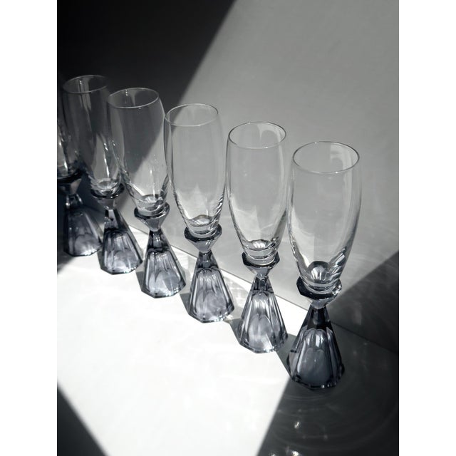 Glass Vintage Art Deco Revival Crystal Champagne Glasses with Purple Stems, Italy, 1980s, Set of 10 For Sale - Image 7 of 9