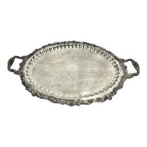 Vintage Ornate Sheridan Silver Double Handle Footed Butler's Tray