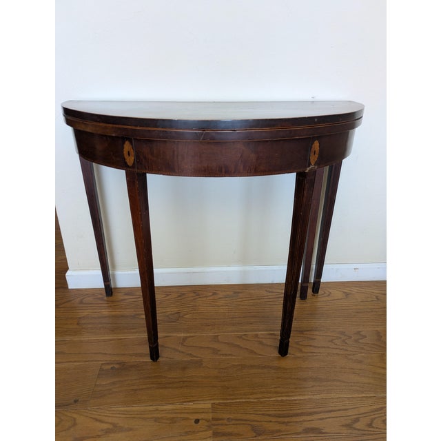 Traditional Early 19th Century George III Inlaid Demi Lune Table For Sale - Image 3 of 5
