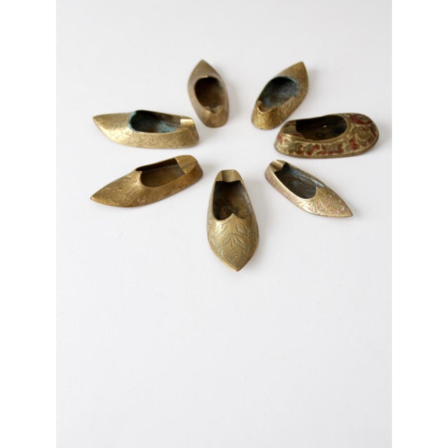 Mid-Century Brass Shoe Ashtrays Floral Engraved Collection of 7 For Sale - Image 9 of 14