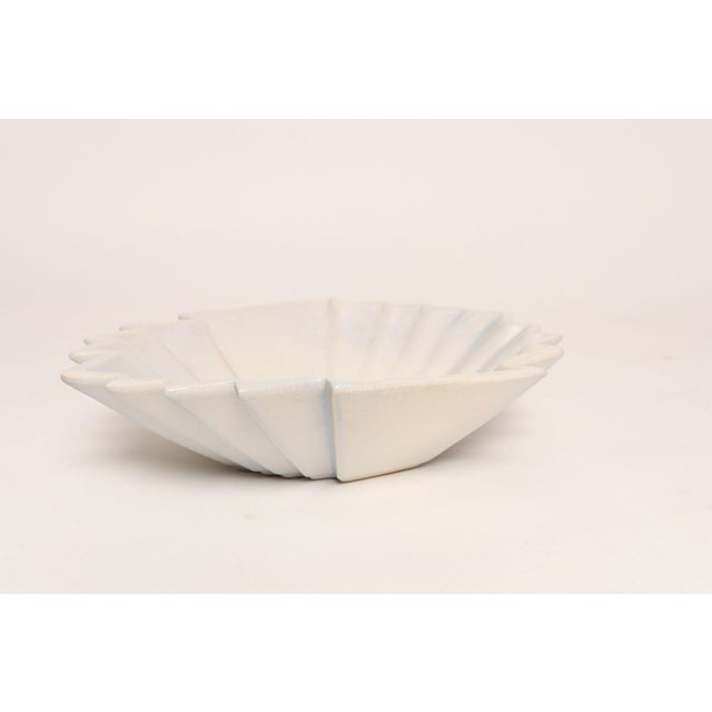 Art Deco Blue and White Matte Ceramic Lorbeek Console Bowl by Weller Pottery For Sale - Image 10 of 18