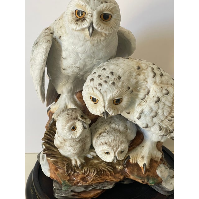Gorgeous 1950s Japanese Porcelain Sculpture of Owls on Stand For Sale - Image 4 of 8