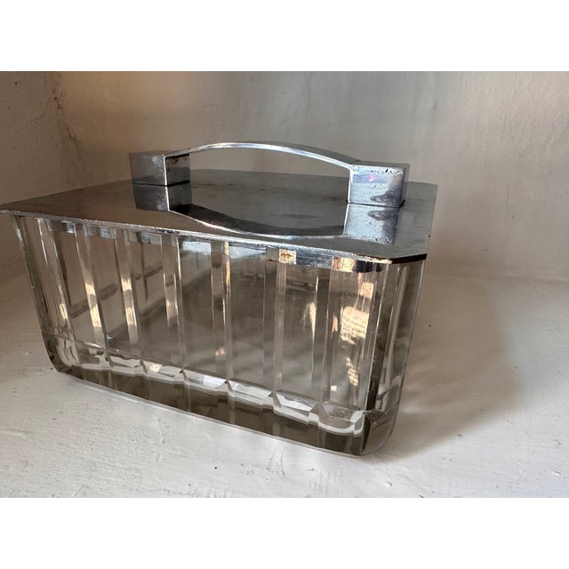 Art Deco French Glass Lidded Box with Chrome Lid, 1920 For Sale - Image 11 of 12