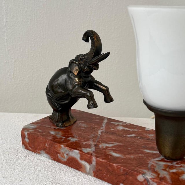 Metal Art Deco Elephant Table Lamp with Red Marble Base, 1930 For Sale - Image 7 of 9