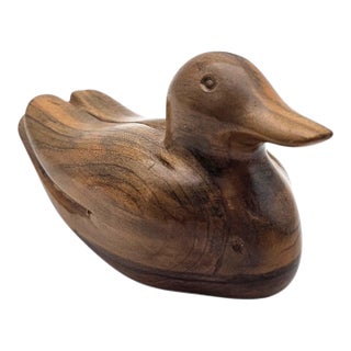 Roy A. Parfait Hand-Carved Duck Sculpture Signed Folk Art Wood Carving For Sale