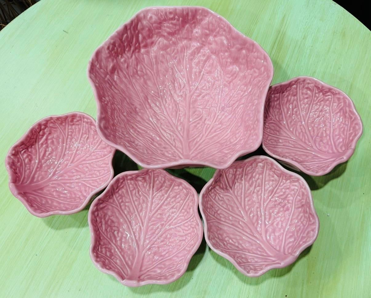 Mid 20th Century Cabbage Ware Pink Serving Bowls in the Style of