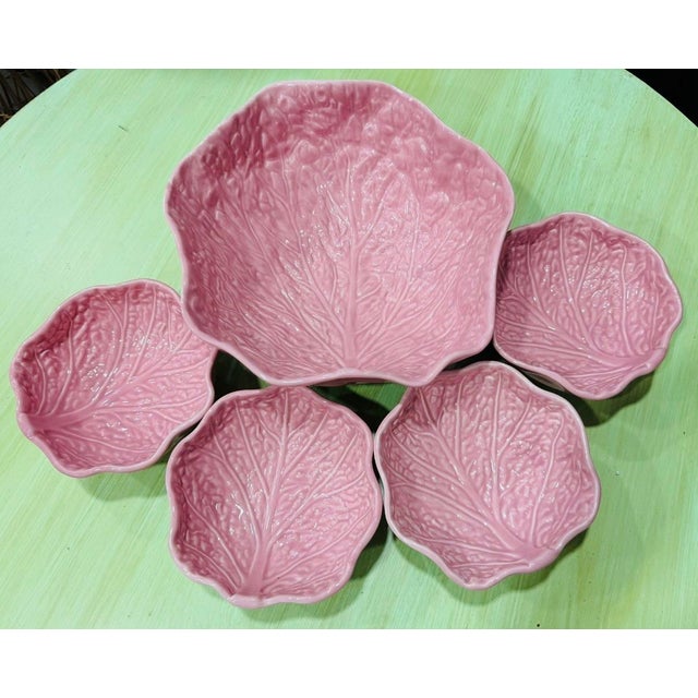Pink Mid 20th Century Cabbage Ware Pink Serving Bowls in the Style of Dodie Thayer - 5 Pieces For Sale - Image 8 of 9