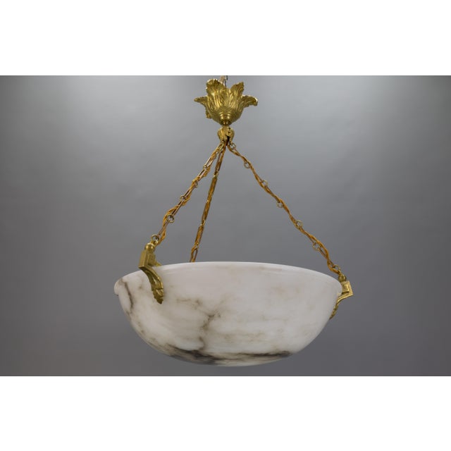 Large White Alabaster with Black Veins & Bronze Pendant, 1920s For Sale - Image 15 of 18