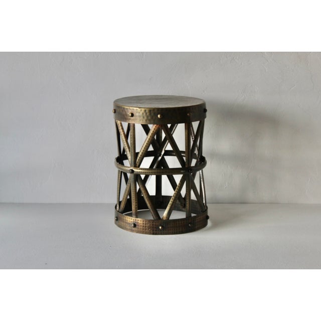 Vintage Bronze Brass Finish Mid Century Drum "X" Table Stool Plant Stand in the Style of Sarreid. Classic Mid-Century...