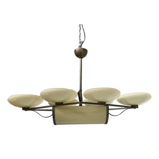 Italian Art Deco Pendant Light in Brass and Opaline Glass, 1930s For Sale