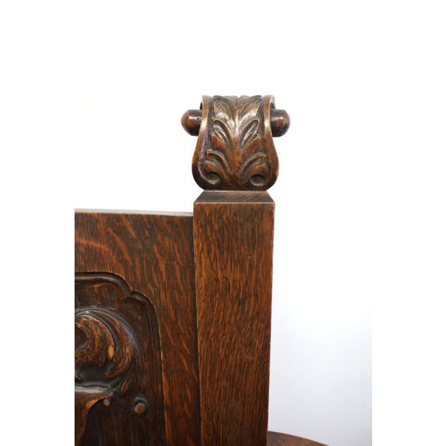 Antique Jacobean Revival Carved Oak Heraldic Armchair, Circa 1900 For Sale In Raleigh - Image 6 of 11