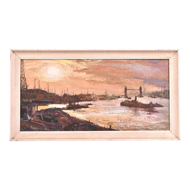 Vintage George Schwacha Oil on Board Nautical Bay Boat Expressionism Painting For Sale